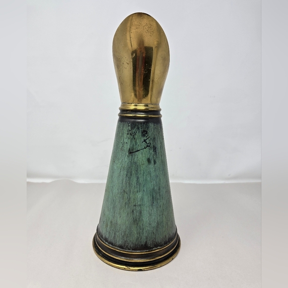 Vintage Dayagi Verdigris All Brass Pitcher Vase Green Painted Body MCM - Picture 4 of 9